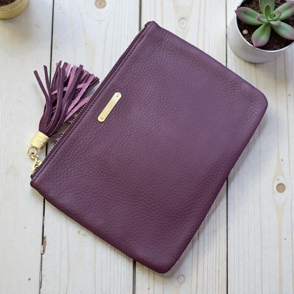 Gigi New York All-in-One Purple Pebble Leather Tassel Clutch